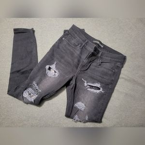 EXPRESS Mid Rise Legging Jeans Black Distressed Sequins Stretch Size: 8R